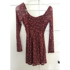 Hollister Ruched Fit Flare Long Sleeve Mini Dress